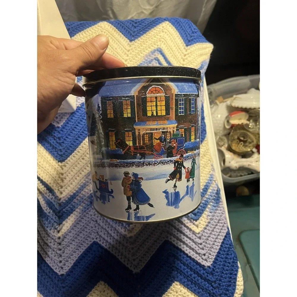 Vintage Collectible Tin Lot of 5 Charles Chips Winter Peacock Chinoiserie Bank